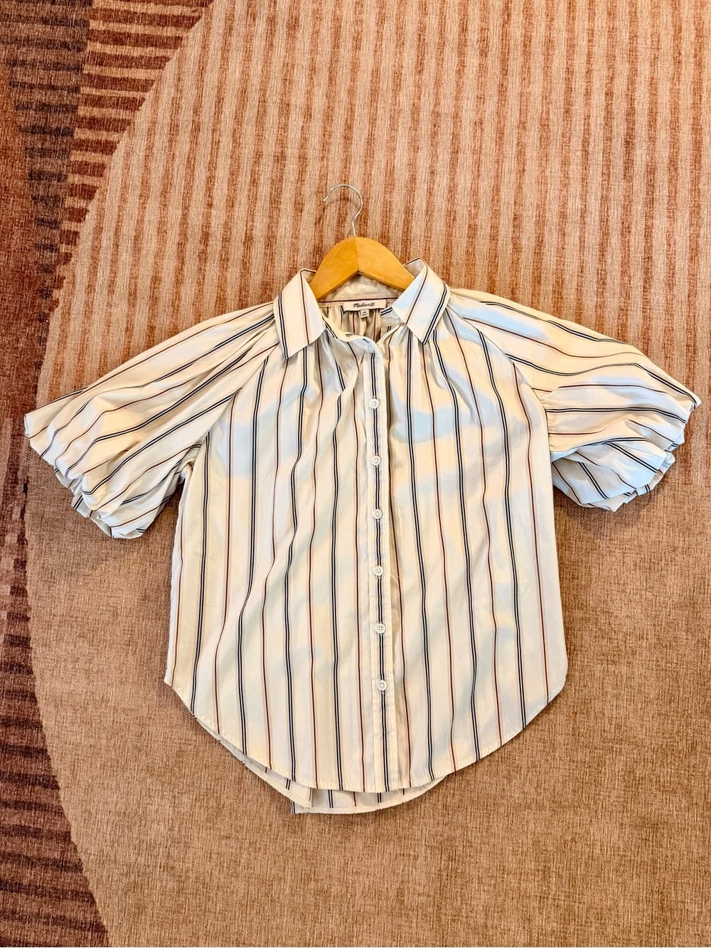 Madewell Women’s White Striped Puff-Sleeve Button-Up Shirt